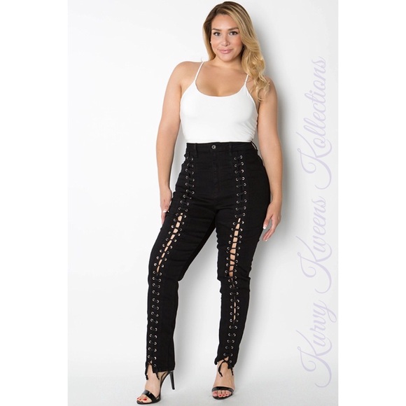 ✨LAST 1✨ High Waisted Lace Up Jeans-24/3X - Picture 2 of 8